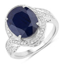 6.52 Carat Genuine Blue Sapphire and White Diamond 14K White Gold Ring-1