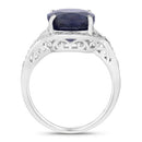 6.52 Carat Genuine Blue Sapphire and White Diamond 14K White Gold Ring-2
