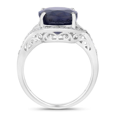 6.52 Carat Genuine Blue Sapphire and White Diamond 14K White Gold Ring - 0