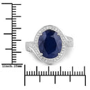 6.52 Carat Genuine Blue Sapphire and White Diamond 14K White Gold Ring-3