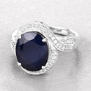 6.52 Carat Genuine Blue Sapphire and White Diamond 14K White Gold Ring-4