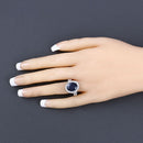 6.52 Carat Genuine Blue Sapphire and White Diamond 14K White Gold Ring-5