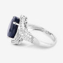 6.52 Carat Genuine Blue Sapphire and White Diamond 14K White Gold Ring-6