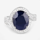 6.52 Carat Genuine Blue Sapphire and White Diamond 14K White Gold Ring-8