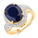 6.52 Carat Genuine Blue Sapphire and White Diamond 14K Yellow Gold Ring-1