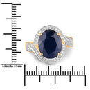 6.52 Carat Genuine Blue Sapphire and White Diamond 14K Yellow Gold Ring-3