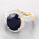 6.52 Carat Genuine Blue Sapphire and White Diamond 14K Yellow Gold Ring-4