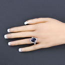 6.52 Carat Genuine Blue Sapphire and White Diamond 14K Yellow Gold Ring-5