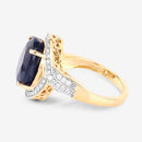 6.52 Carat Genuine Blue Sapphire and White Diamond 14K Yellow Gold Ring-6