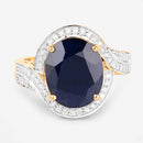 6.52 Carat Genuine Blue Sapphire and White Diamond 14K Yellow Gold Ring-8