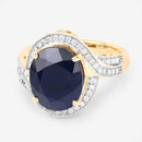 6.52 Carat Genuine Blue Sapphire and White Diamond 14K Yellow Gold Ring-9
