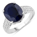 6.49 Carat Genuine Blue Sapphire and White Diamond 14K White Gold Ring-1