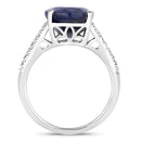 6.49 Carat Genuine Blue Sapphire and White Diamond 14K White Gold Ring-2