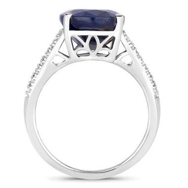 6.49 Carat Genuine Blue Sapphire and White Diamond 14K White Gold Ring - 0