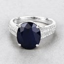 6.49 Carat Genuine Blue Sapphire and White Diamond 14K White Gold Ring-4