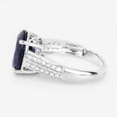 6.49 Carat Genuine Blue Sapphire and White Diamond 14K White Gold Ring-6