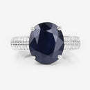 6.49 Carat Genuine Blue Sapphire and White Diamond 14K White Gold Ring-8