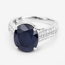 6.49 Carat Genuine Blue Sapphire and White Diamond 14K White Gold Ring-9