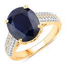 6.49 Carat Genuine Blue Sapphire and White Diamond 14K Yellow Gold Ring-1