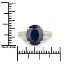 6.49 Carat Genuine Blue Sapphire and White Diamond 14K Yellow Gold Ring-3