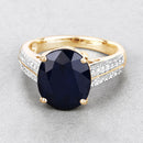6.49 Carat Genuine Blue Sapphire and White Diamond 14K Yellow Gold Ring-4