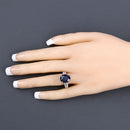 6.49 Carat Genuine Blue Sapphire and White Diamond 14K Yellow Gold Ring-5