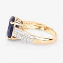 6.49 Carat Genuine Blue Sapphire and White Diamond 14K Yellow Gold Ring-6