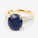6.49 Carat Genuine Blue Sapphire and White Diamond 14K Yellow Gold Ring-9