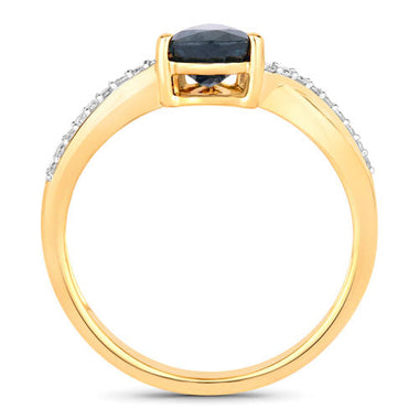 1.17 Carat Genuine Blue Sapphire and White Diamond 14K Yellow Gold Ring - 0