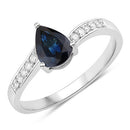 0.89 Carat Genuine Blue Sapphire and White Diamond 14K White Gold Ring-1