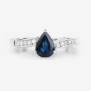 0.89 Carat Genuine Blue Sapphire and White Diamond 14K White Gold Ring-8