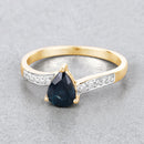 0.89 Carat Genuine Blue Sapphire and White Diamond 14K Yellow Gold Ring-4