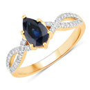 1.14 Carat Genuine Blue Sapphire and White Diamond 14K Yellow Gold Ring-1