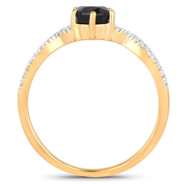 1.14 Carat Genuine Blue Sapphire and White Diamond 14K Yellow Gold Ring - 0