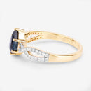 1.14 Carat Genuine Blue Sapphire and White Diamond 14K Yellow Gold Ring-6