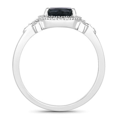 1.54 Carat Genuine Blue Sapphire and White Diamond 14K White Gold Ring - 0