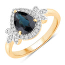 1.54 Carat Genuine Blue Sapphire and White Diamond 14K Yellow Gold Ring-1