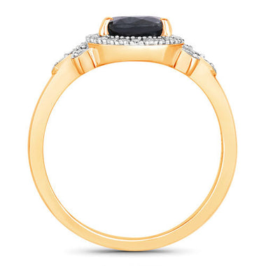 1.54 Carat Genuine Blue Sapphire and White Diamond 14K Yellow Gold Ring - 0