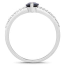 1.49 Carat Genuine Blue Sapphire and White Diamond 14K White Gold Ring-2