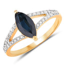 1.50 Carat Genuine Blue Sapphire and White Diamond 14K Yellow Gold Ring-1