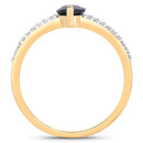 1.50 Carat Genuine Blue Sapphire and White Diamond 14K Yellow Gold Ring-2