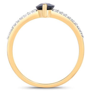 1.50 Carat Genuine Blue Sapphire and White Diamond 14K Yellow Gold Ring - 0