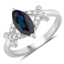 1.50 Carat Genuine Blue Sapphire and White Diamond 14K White Gold Ring-1