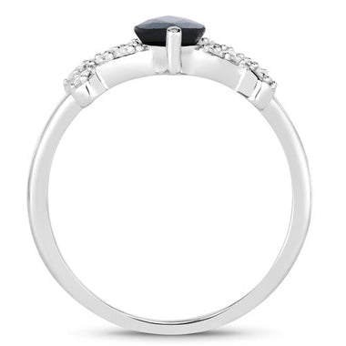 1.50 Carat Genuine Blue Sapphire and White Diamond 14K White Gold Ring - 0