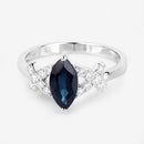 1.50 Carat Genuine Blue Sapphire and White Diamond 14K White Gold Ring-9