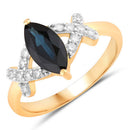 1.50 Carat Genuine Blue Sapphire and White Diamond 14K Yellow Gold Ring-1
