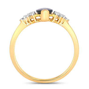 1.47 Carat Genuine Blue Sapphire and White Diamond 14K Yellow Gold Ring - 0