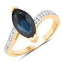 2.26 Carat Genuine Blue Sapphire and White Diamond 14K Yellow Gold Ring-1