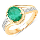 1.62 Carat Genuine Zambian Emerald and White Diamond 14K Yellow Gold Ring-1