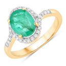 1.92 Carat Genuine Zambian Emerald and White Diamond 14K Yellow Gold Ring-1